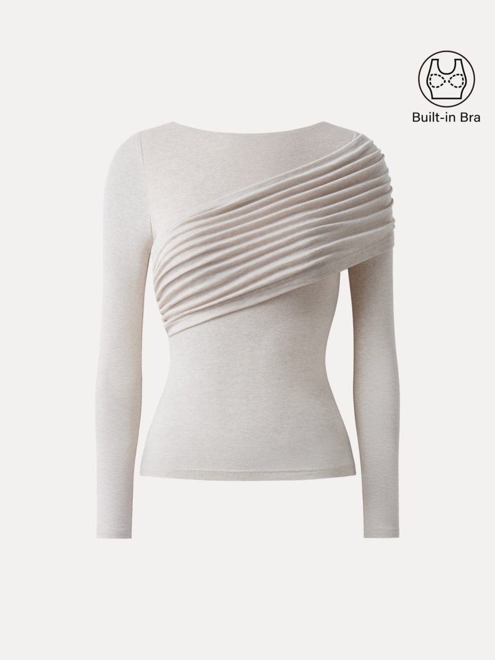 OGL Cream Asymmetric Pleated Long Sleeve Top